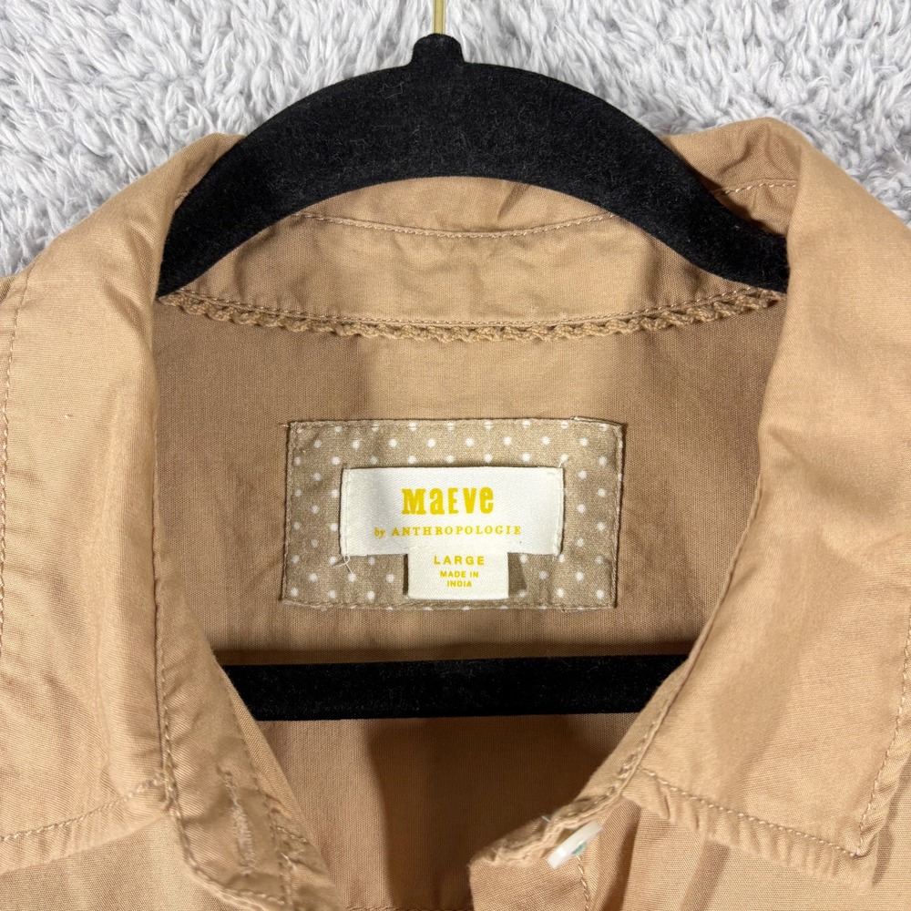 Maeve Anthropologie Bennet Buttondown Shirt Size L Tan Cotton Oversized Long Slv - Picture 5 of 8